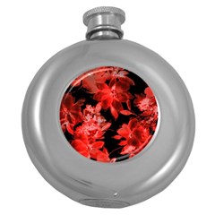 red flower  Round Hip Flask (5 oz)