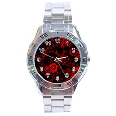 Small Red Roses Stainless Steel Analogue Watch by Brittlevirginclothing