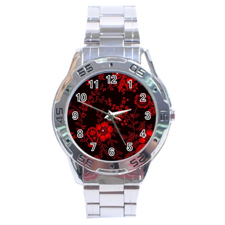 Small Red Roses Stainless Steel Analogue Watch