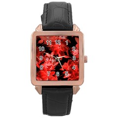 Red Roses  Rose Gold Leather Watch 