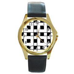 Black And White Pattern Round Gold Metal Watch by Amaryn4rt