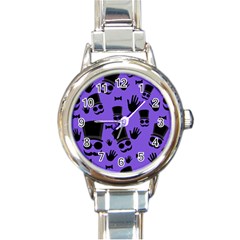 Gentleman Purple Pattern Round Italian Charm Watch by Valentinaart