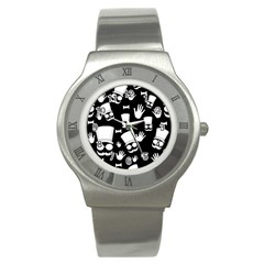Gentleman - Black And White Pattern Stainless Steel Watch by Valentinaart