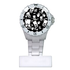 Gentleman - Black And White Pattern Plastic Nurses Watch by Valentinaart