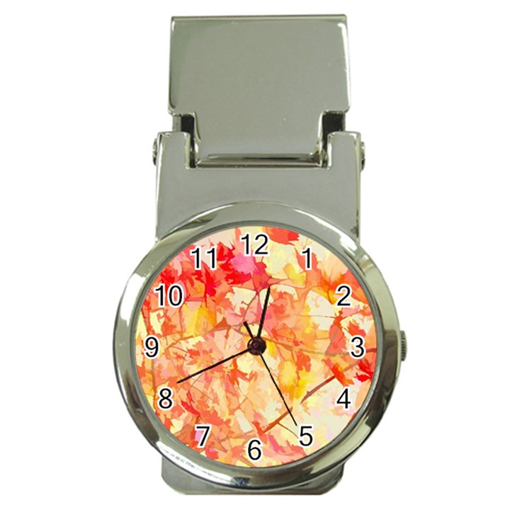 Monotype Art Pattern Leaves Colored Autumn Money Clip Watches