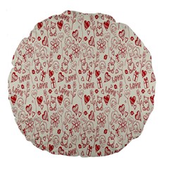 Heart Surface Kiss Flower Bear Love Valentine Day Large 18  Premium Flano Round Cushions