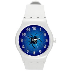 Spider On Web Round Plastic Sport Watch (m) by Amaryn4rt