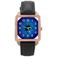 Spider On Web Rose Gold Leather Watch  by Amaryn4rt