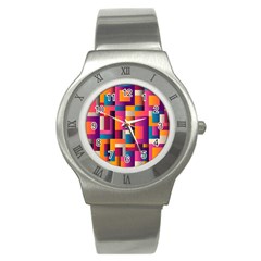 Abstract Background Geometry Blocks Stainless Steel Watch by Amaryn4rt