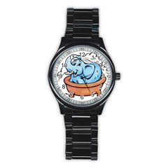 Elephant Bad Shower Stainless Steel Round Watch by Amaryn4rt