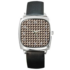 Brown Triangles Background Pattern  Square Metal Watch by Amaryn4rt
