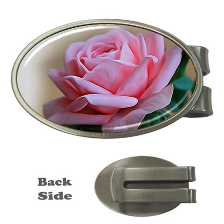 Rose Pink Flowers Pink Saturday Money Clips (Oval) 