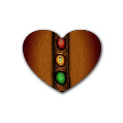 Traffic Light Green Red Yellow Rubber Coaster (Heart) 