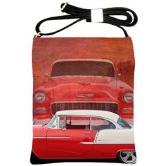 Classic Car Chevy Bel Air Dodge Red White Vintage Photography Shoulder Sling Bags by yoursparklingshop