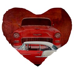 Classic Car Chevy Bel Air Dodge Red White Vintage Photography Large 19  Premium Flano Heart Shape Cushions by yoursparklingshop