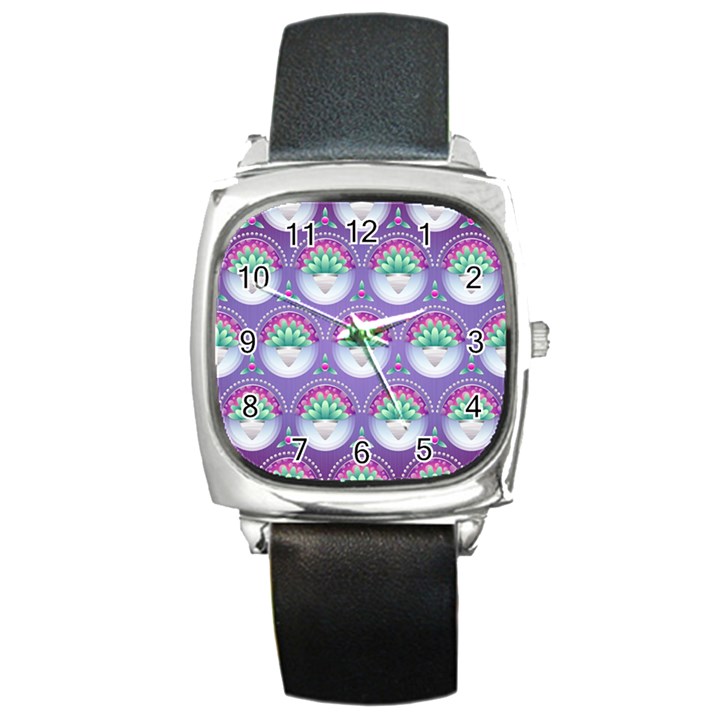 Background Floral Pattern Purple Square Metal Watch