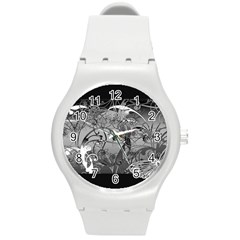 Kringel Circle Flowers Butterfly Round Plastic Sport Watch (m) by Amaryn4rt