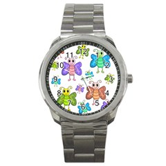 Colorful, Cartoon Style Butterflies Sport Metal Watch by Valentinaart