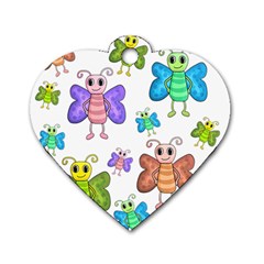 Colorful, Cartoon Style Butterflies Dog Tag Heart (one Side) by Valentinaart