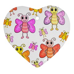 Cute Butterflies Pattern Heart Ornament (2 Sides) by Valentinaart