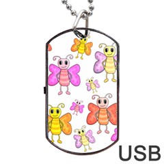 Cute Butterflies Pattern Dog Tag Usb Flash (one Side) by Valentinaart