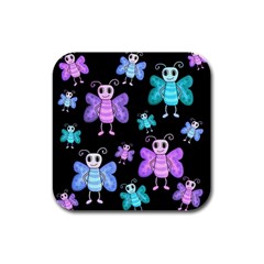 Blue and purple butterflies Rubber Square Coaster (4 pack) 