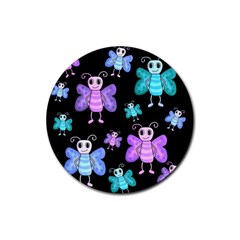 Blue and purple butterflies Rubber Round Coaster (4 pack) 