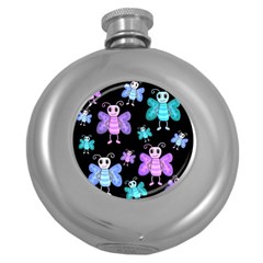 Blue and purple butterflies Round Hip Flask (5 oz)