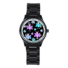 Blue and purple butterflies Stainless Steel Round Watch