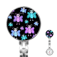 Blue and purple butterflies Stainless Steel Nurses Watch