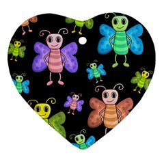 Cartoon Style Butterflies Ornament (heart)  by Valentinaart
