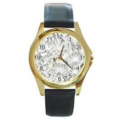 Pattern Motif Decor Round Gold Metal Watch by Amaryn4rt