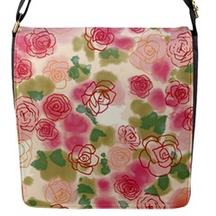 Aquarelle Pink Flower  Flap Messenger Bag (s) by Brittlevirginclothing