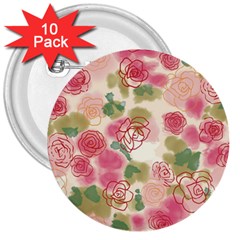 Aquarelle Pink Flower  3  Buttons (10 Pack)  by Brittlevirginclothing