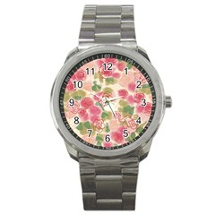 Aquarelle Pink Flower  Sport Metal Watch by Brittlevirginclothing