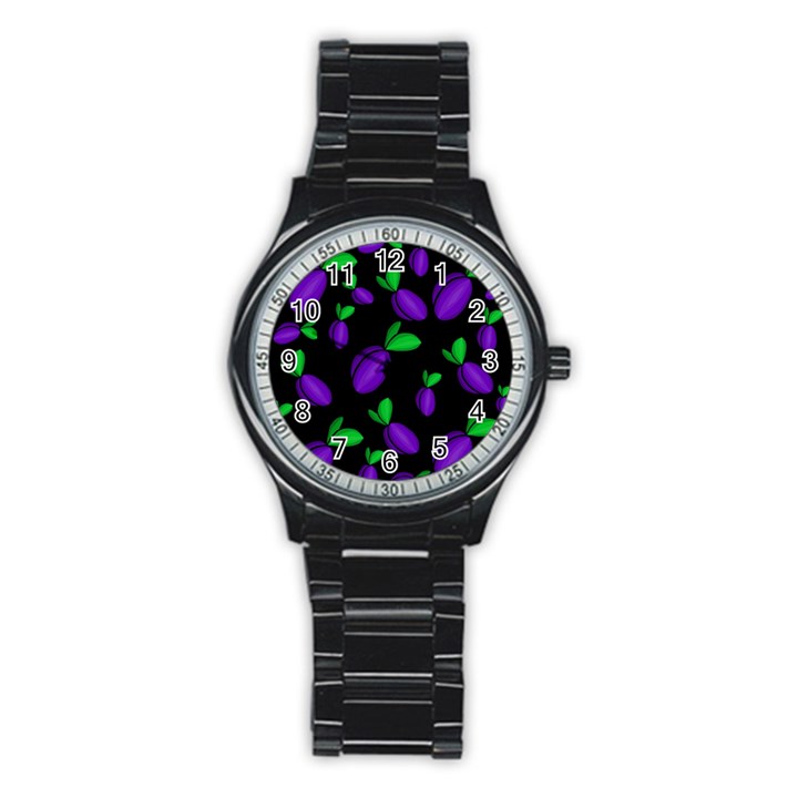 Plums pattern Stainless Steel Round Watch