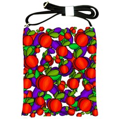 Peaches And Plums Shoulder Sling Bags by Valentinaart