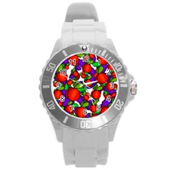 Peaches And Plums Round Plastic Sport Watch (l) by Valentinaart