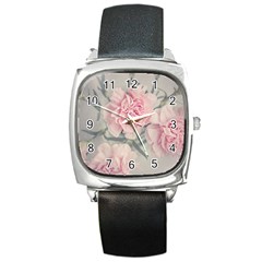 Cloves Flowers Pink Carnation Pink Square Metal Watch