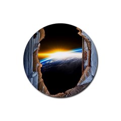 Door Breakthrough Door Sunburst Rubber Coaster (round)  by Amaryn4rt