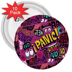Panic Pattern 3  Buttons (10 pack) 