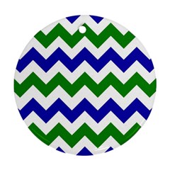 Blue And Green Chevron Ornament (Round) 