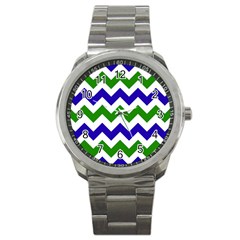 Blue And Green Chevron Sport Metal Watch