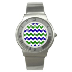 Blue And Green Chevron Stainless Steel Watch