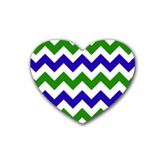 Blue And Green Chevron Rubber Coaster (Heart) 