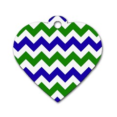 Blue And Green Chevron Dog Tag Heart (Two Sides)