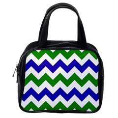 Blue And Green Chevron Classic Handbags (One Side)