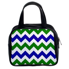 Blue And Green Chevron Classic Handbags (2 Sides)