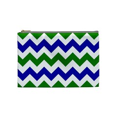 Blue And Green Chevron Cosmetic Bag (Medium) 