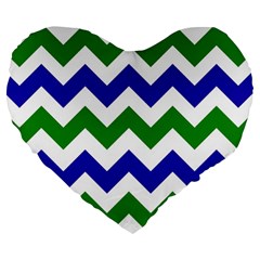 Blue And Green Chevron Large 19  Premium Heart Shape Cushions